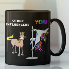 Listing image for Social Media Influencer rainbow Unicorn pole dancing coffee mug, Coworker gift