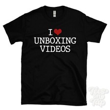 Listing image for I LOVE UNBOXING VIDEOS T-SHIRT heart product reviews video content influencers
