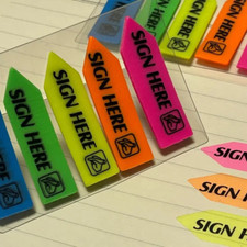 Listing image for Sign Here Stickers, Coloured Sign Here Tabs Date Here Sticker Office Business UK