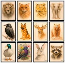 Listing image for Vintage Trendy Animal Posters Birds Cat Bear Wall Art Home Decor Print A4 A3 A5
